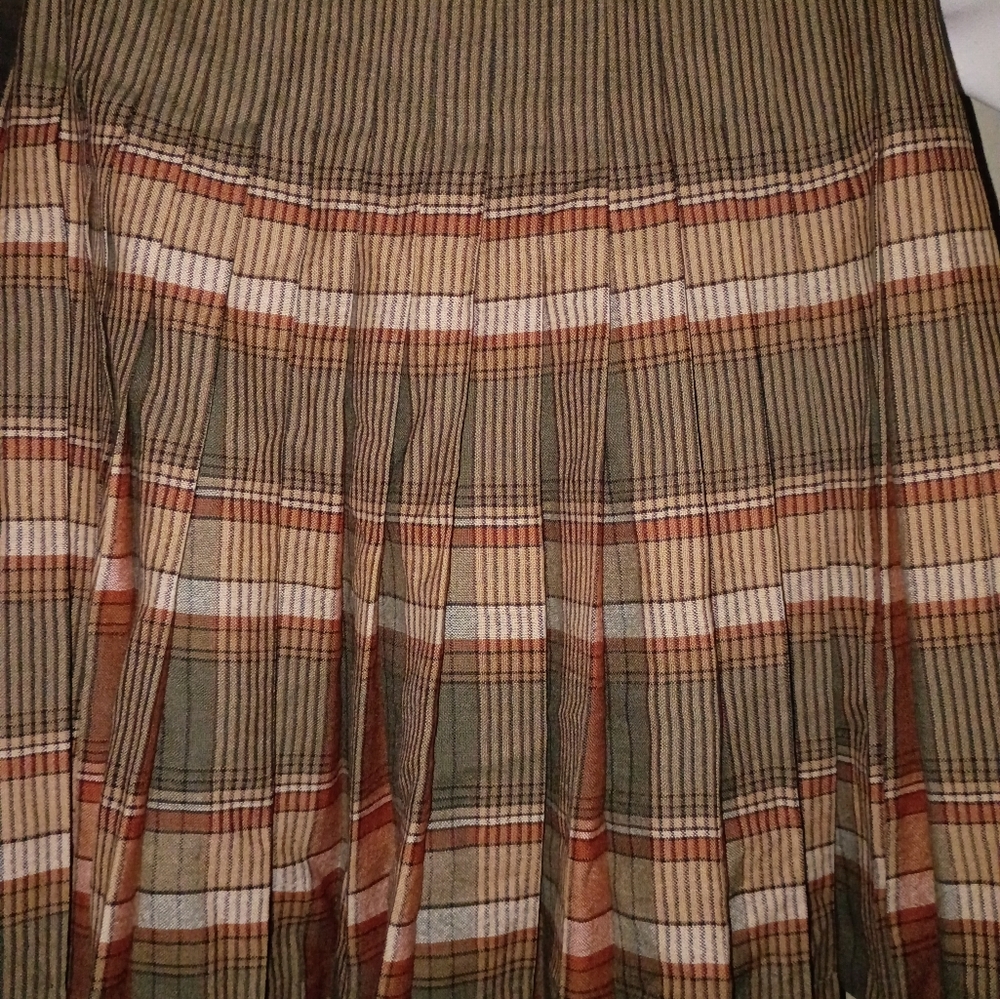 🦄Vintage 100%PureWoolThe Scotch HouseChic Plaid A-LineSkirtOlive and Tan Size14 - Picture 10 of 10